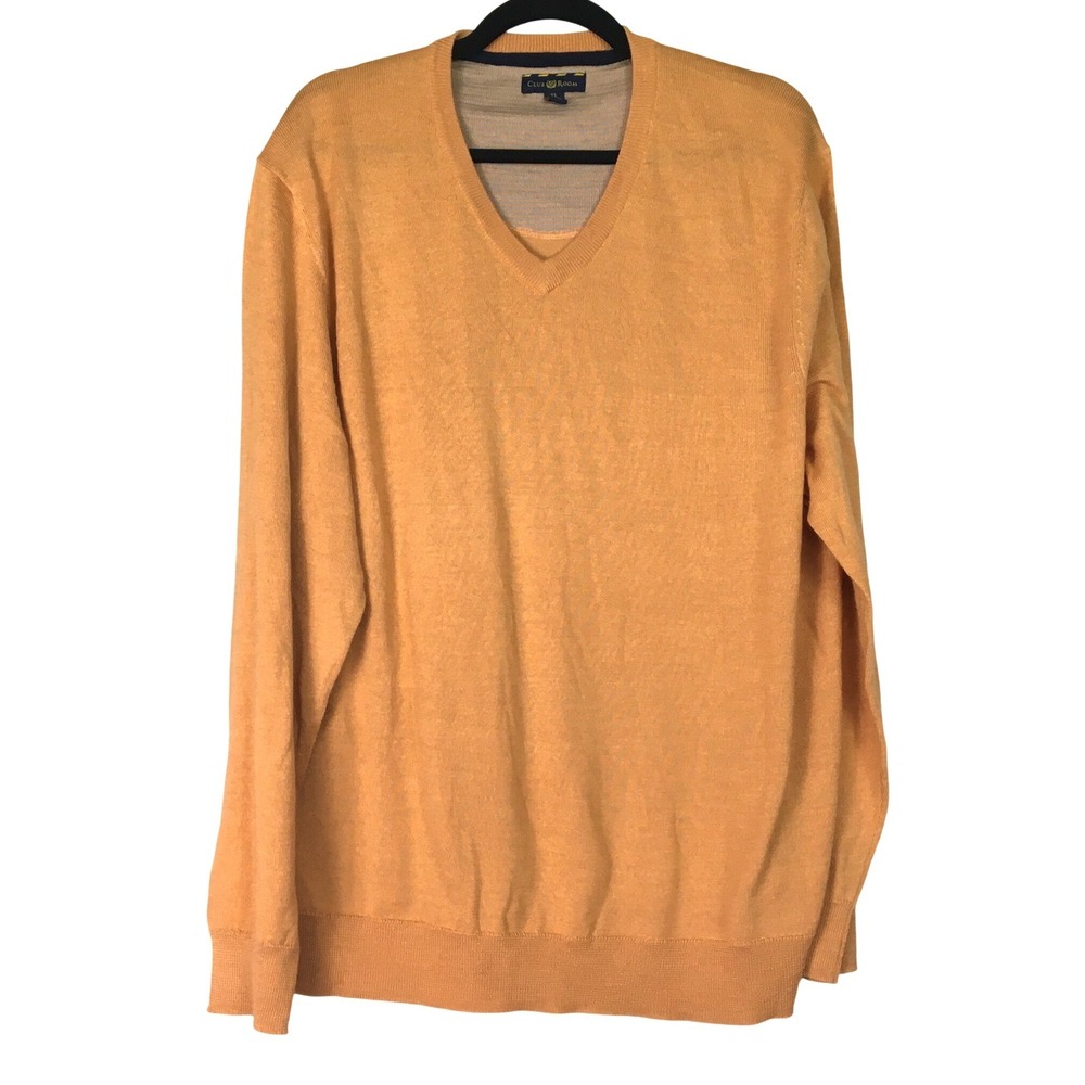 Club Room Merino Wool Blend V-Neck Pullover Sweater XL Mustard Orange
